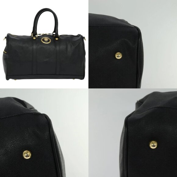 VERSACE Sunface Boston Bag Leather 2way Black Gold Auth ki5390V - Picture 13 of 16